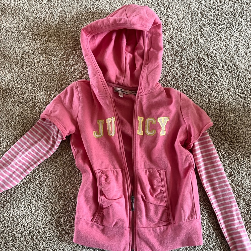Juicy Couture Pink Hoodie with Striped Sleeves